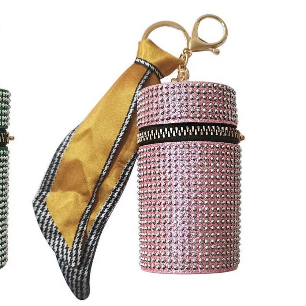 Studded Keyring Lipstick Case | Pink